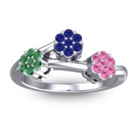 Blue Sapphire Fashion Ring In 18k White Gold With Emerald And Pink Tourmaline – Padmadi Simple Ring