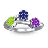 Blue Sapphire Fashion Ring In Palladium With Peridot And Amethyst – Padmadi Simple Ring