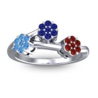 Blue Sapphire Fashion Ring In 18k White Gold With Swiss Blue Topaz And Garnet – Padmadi Simple Ring