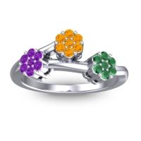 Citrine Fashion Ring In Palladium With Amethyst And Emerald – Padmadi Simple Ring