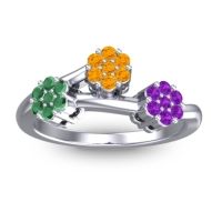 Citrine Fashion Ring In 18k White Gold With Emerald And Amethyst – Padmadi Simple Ring