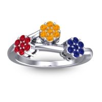 Citrine Fashion Ring In Palladium With Ruby And Blue Sapphire – Padmadi Simple Ring