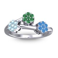 Emerald Fashion Ring In 18k White Gold With Aquamarine And Swiss Blue Topaz – Padmadi Simple Ring
