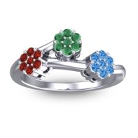 Emerald Fashion Ring In 18k White Gold With Garnet And Swiss Blue Topaz – Padmadi Simple Ring