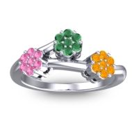 Emerald Fashion Ring In Palladium With Pink Tourmaline And Citrine – Padmadi Simple Ring