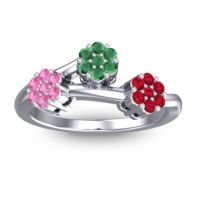 Emerald Fashion Ring In Palladium With Pink Tourmaline And Ruby – Padmadi Simple Ring