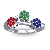 Emerald Fashion Ring In Platinum With Ruby And Blue Sapphire – Padmadi Simple Ring