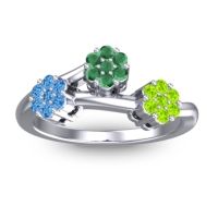 Emerald Fashion Ring In Platinum With Swiss Blue Topaz And Peridot – Padmadi Simple Ring