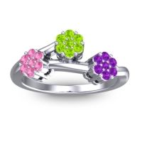 Peridot Fashion Ring In Palladium With Pink Tourmaline And Amethyst – Padmadi Simple Ring
