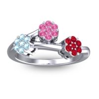 Pink Tourmaline Fashion Ring In Palladium With Aquamarine And Ruby – Padmadi Simple Ring