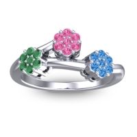 Pink Tourmaline Fashion Ring In Palladium With Emerald And Swiss Blue Topaz – Padmadi Simple Ring