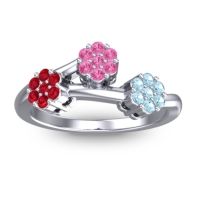 Pink Tourmaline Fashion Ring In Platinum With Ruby And Aquamarine – Padmadi Simple Ring
