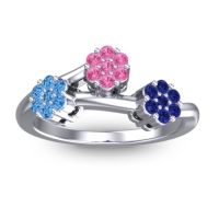 Pink Tourmaline Fashion Ring In Platinum With Swiss Blue Topaz And Blue Sapphire – Padmadi Simple Ring