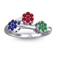 Ruby Fashion Ring In Platinum With Blue Sapphire And Emerald – Padmadi Simple Ring