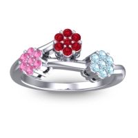 Ruby Fashion Ring In Palladium With Pink Tourmaline And Aquamarine – Padmadi Simple Ring