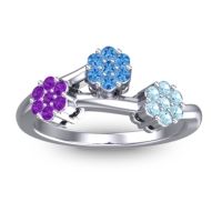 Swiss Blue Topaz Fashion Ring In Palladium With Amethyst And Aquamarine – Padmadi Simple Ring