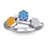 Swiss Blue Topaz Fashion Ring In Palladium With Citrine And Lab Diamond – Padmadi Simple Ring