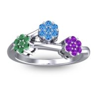 Swiss Blue Topaz Fashion Ring In 18k White Gold With Emerald And Amethyst – Padmadi Simple Ring