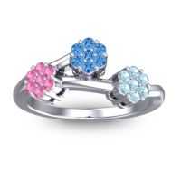 Swiss Blue Topaz Fashion Ring In Palladium With Pink Tourmaline And Aquamarine – Padmadi Simple Ring