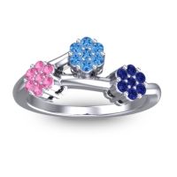 Swiss Blue Topaz Fashion Ring In Platinum With Pink Tourmaline And Blue Sapphire – Padmadi Simple Ring