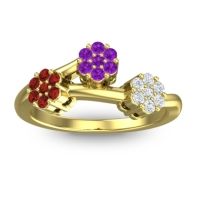 Amethyst Fashion Ring In 18k Yellow Gold With Garnet And Lab Diamond – Padmadi Simple Ring