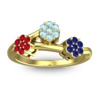 Aquamarine Fashion Ring In 18k Yellow Gold With Ruby And Blue Sapphire – Padmadi Simple Ring