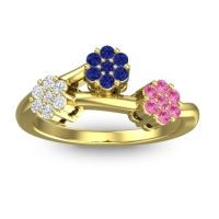 Blue Sapphire Fashion Ring In 18k Yellow Gold With Lab Diamond And Pink Tourmaline – Padmadi Simple Ring