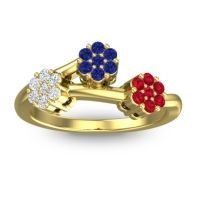 Blue Sapphire Fashion Ring In 18k Yellow Gold With Lab Diamond And Ruby – Padmadi Simple Ring