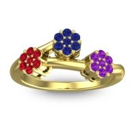 Blue Sapphire Fashion Ring In 18k Yellow Gold With Ruby And Amethyst – Padmadi Simple Ring