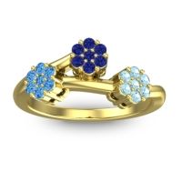 Blue Sapphire Fashion Ring In 18k Yellow Gold With Swiss Blue Topaz And Aquamarine – Padmadi Simple Ring