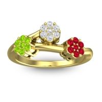 Lab Diamond Fashion Ring In 18k Yellow Gold With Peridot And Ruby – Padmadi Simple Ring