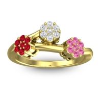 Lab Diamond Fashion Ring In 18k Yellow Gold With Ruby And Pink Tourmaline – Padmadi Simple Ring