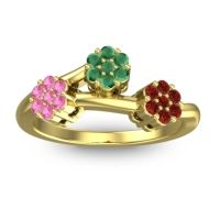 Emerald Fashion Ring In 18k Yellow Gold With Pink Tourmaline And Garnet – Padmadi Simple Ring