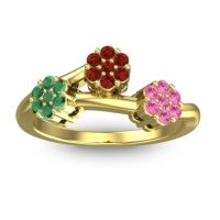 Garnet Fashion Ring In 18k Yellow Gold With Emerald And Pink Tourmaline – Padmadi Simple Ring
