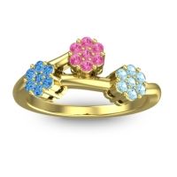 Pink Tourmaline Fashion Ring In 18k Yellow Gold With Swiss Blue Topaz And Aquamarine – Padmadi Simple Ring