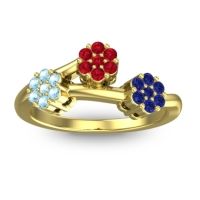 Ruby Fashion Ring In 18k Yellow Gold With Aquamarine And Blue Sapphire – Padmadi Simple Ring