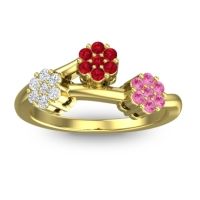 Ruby Fashion Ring In 18k Yellow Gold With Lab Diamond And Pink Tourmaline – Padmadi Simple Ring
