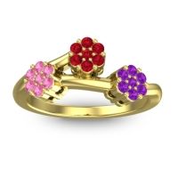 Ruby Fashion Ring In 18k Yellow Gold With Pink Tourmaline And Amethyst – Padmadi Simple Ring