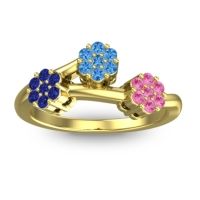 Swiss Blue Topaz Fashion Ring In 18k Yellow Gold With Blue Sapphire And Pink Tourmaline – Padmadi Simple Ring