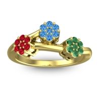 Swiss Blue Topaz Fashion Ring In 18k Yellow Gold With Ruby And Emerald – Padmadi Simple Ring