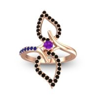 Amethyst Fashion Ring In 14K Rose Gold With Black Onyx And Blue Sapphire – Pallava Statement Ring