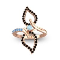 Aquamarine Fashion Ring In 14K Rose Gold With Black Onyx And Swiss Blue Topaz – Pallava Statement Ring