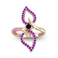 Black Onyx Fashion Ring In 14K Rose Gold With Amethyst And Pink Tourmaline – Pallava Statement Ring