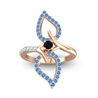 Black Onyx Fashion Ring In 14K Rose Gold With Swiss Blue Topaz And Aquamarine – Pallava Statement Ring