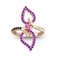 Pink Tourmaline Fashion Ring In 14K Rose Gold With Amethyst And Black Onyx – Pallava Statement Ring