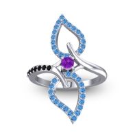 Amethyst Fashion Ring In 14k White Gold With Swiss Blue Topaz And Black Onyx – Pallava Statement Ring