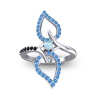 Aquamarine Fashion Ring In 14k White Gold With Swiss Blue Topaz And Black Onyx – Pallava Statement Ring
