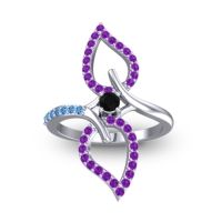 Black Onyx Fashion Ring In 14k White Gold With Amethyst And Swiss Blue Topaz – Pallava Statement Ring
