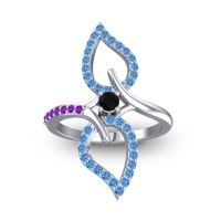Black Onyx Fashion Ring In 14k White Gold With Swiss Blue Topaz And Amethyst – Pallava Statement Ring
