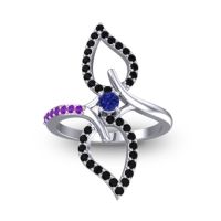 Blue Sapphire Fashion Ring In 14k White Gold With Black Onyx And Amethyst – Pallava Statement Ring